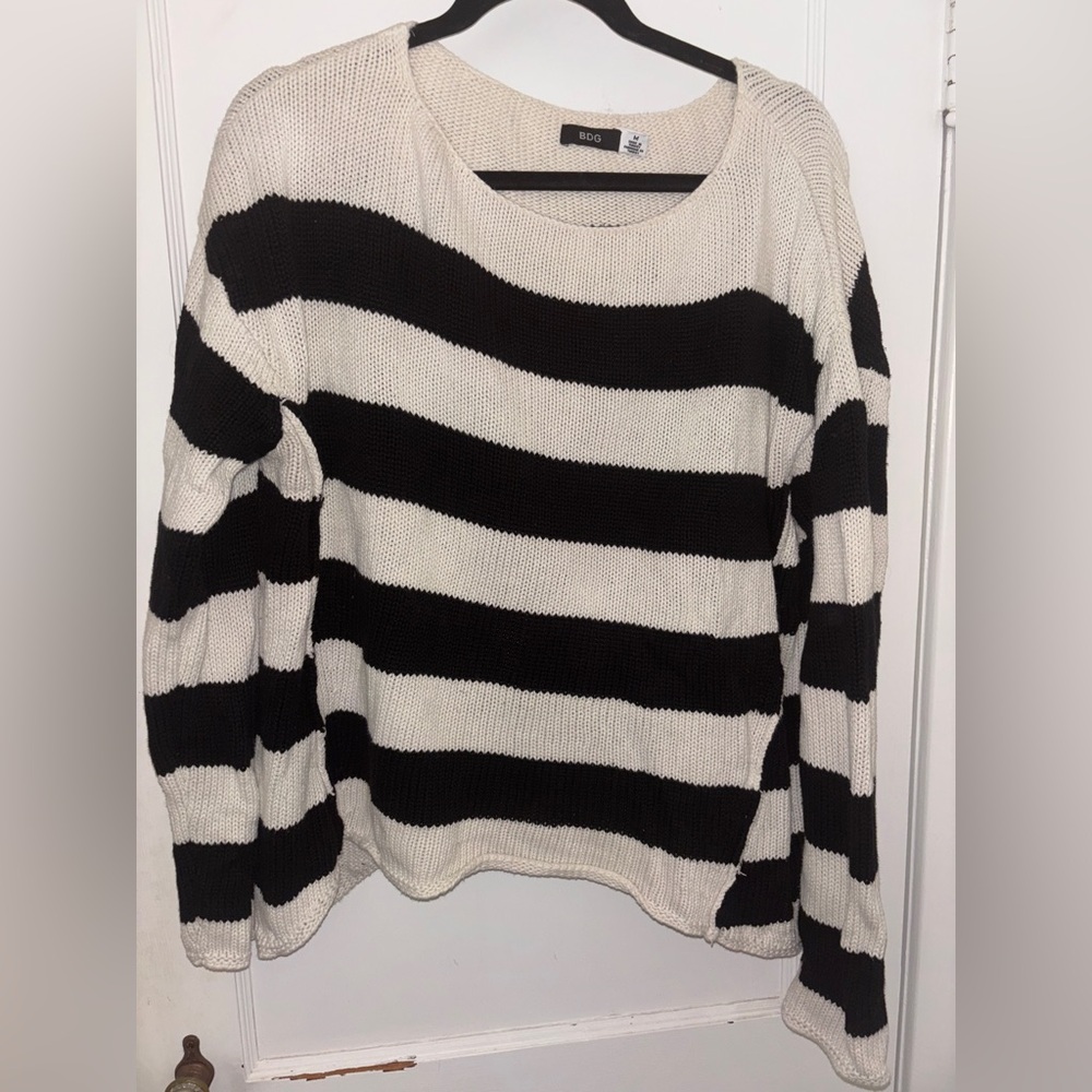 BDG Cream and Black Striped Crew Neck Sweater